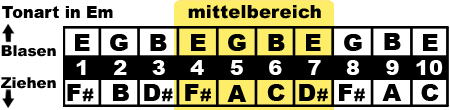 Mitte der Mundharmonika